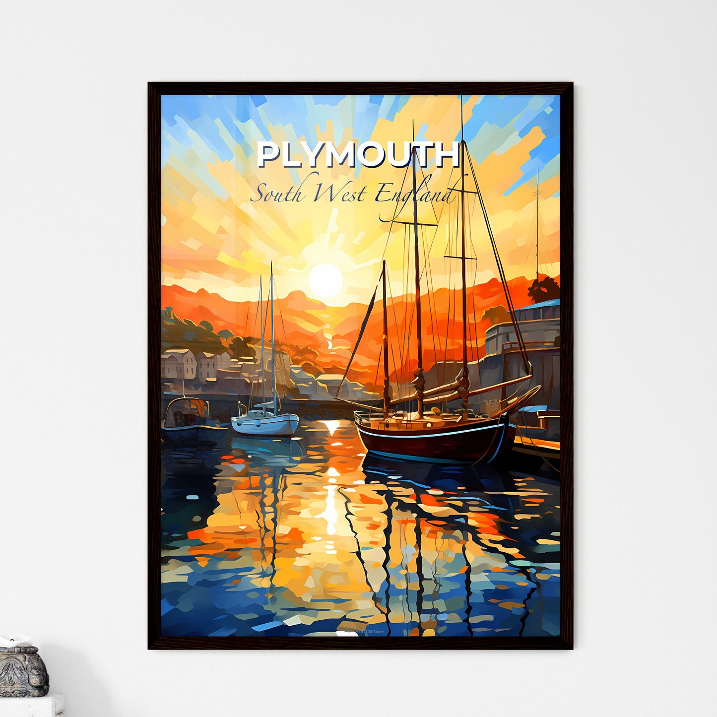 Plymouth, South West England, A Poster of a painting of boats in a harbor Default Title