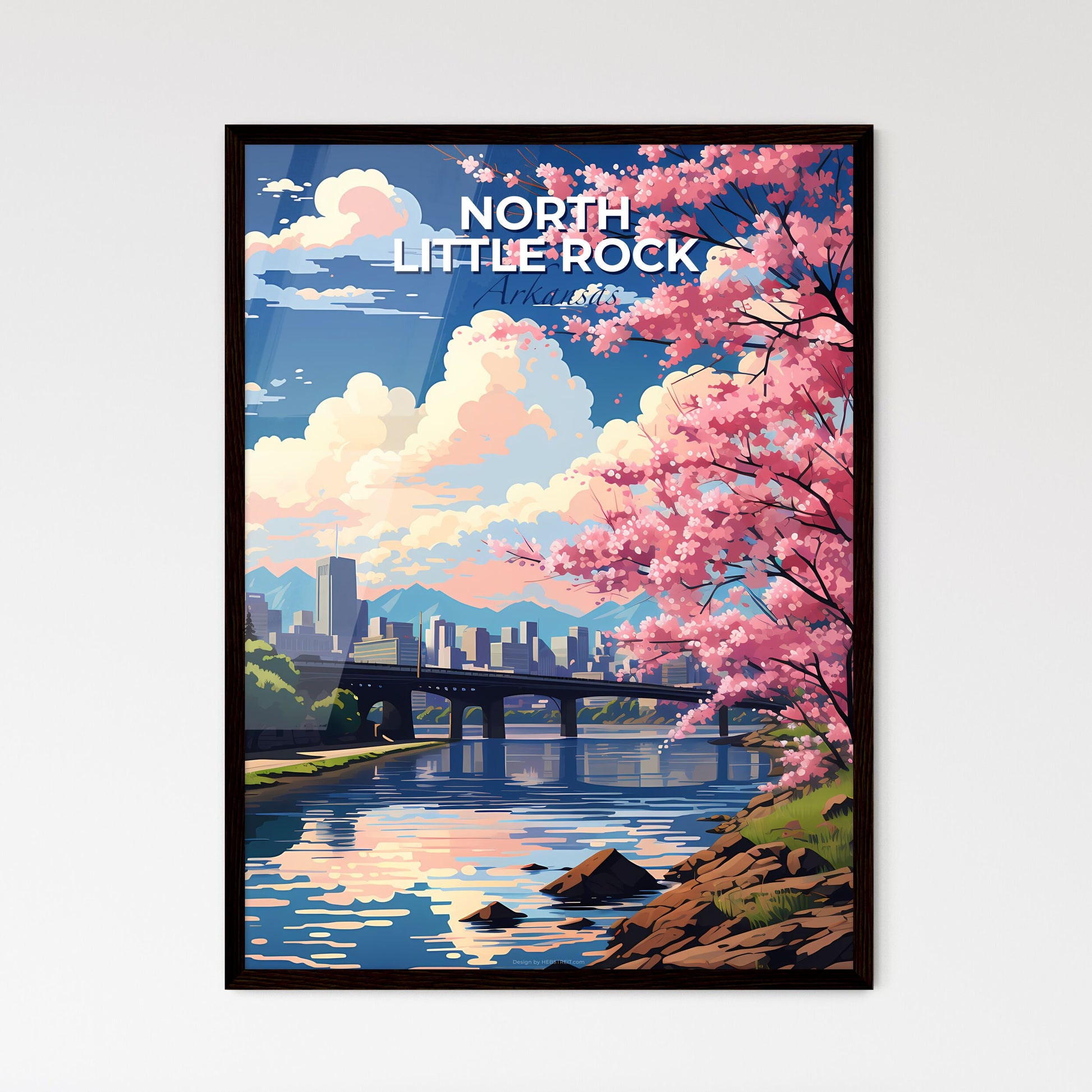 North Little Rock, Arkansas, A Poster of a river with pink trees and a bridge Default Title
