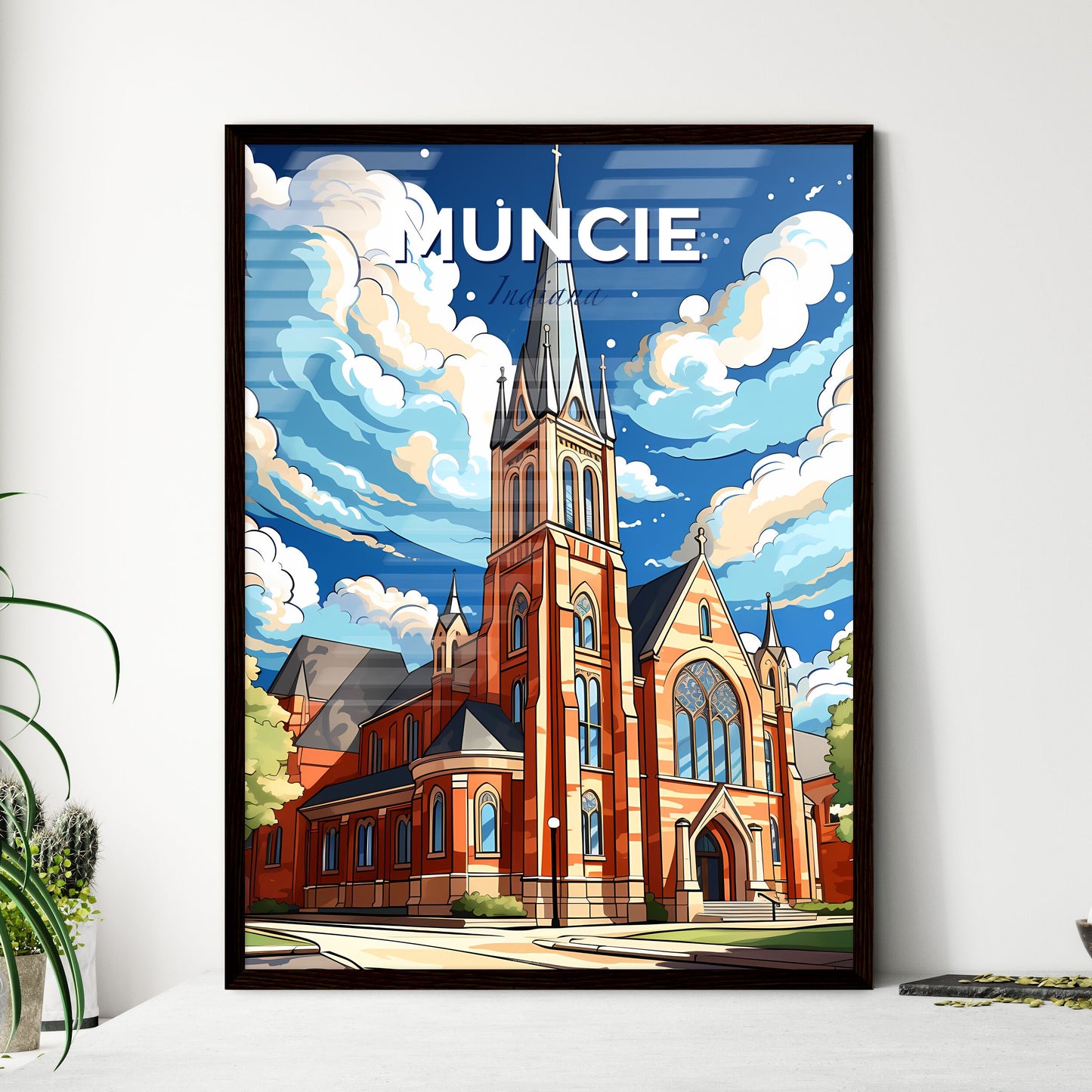Muncie, Indiana, A Poster of a church with a tall tower Default Title