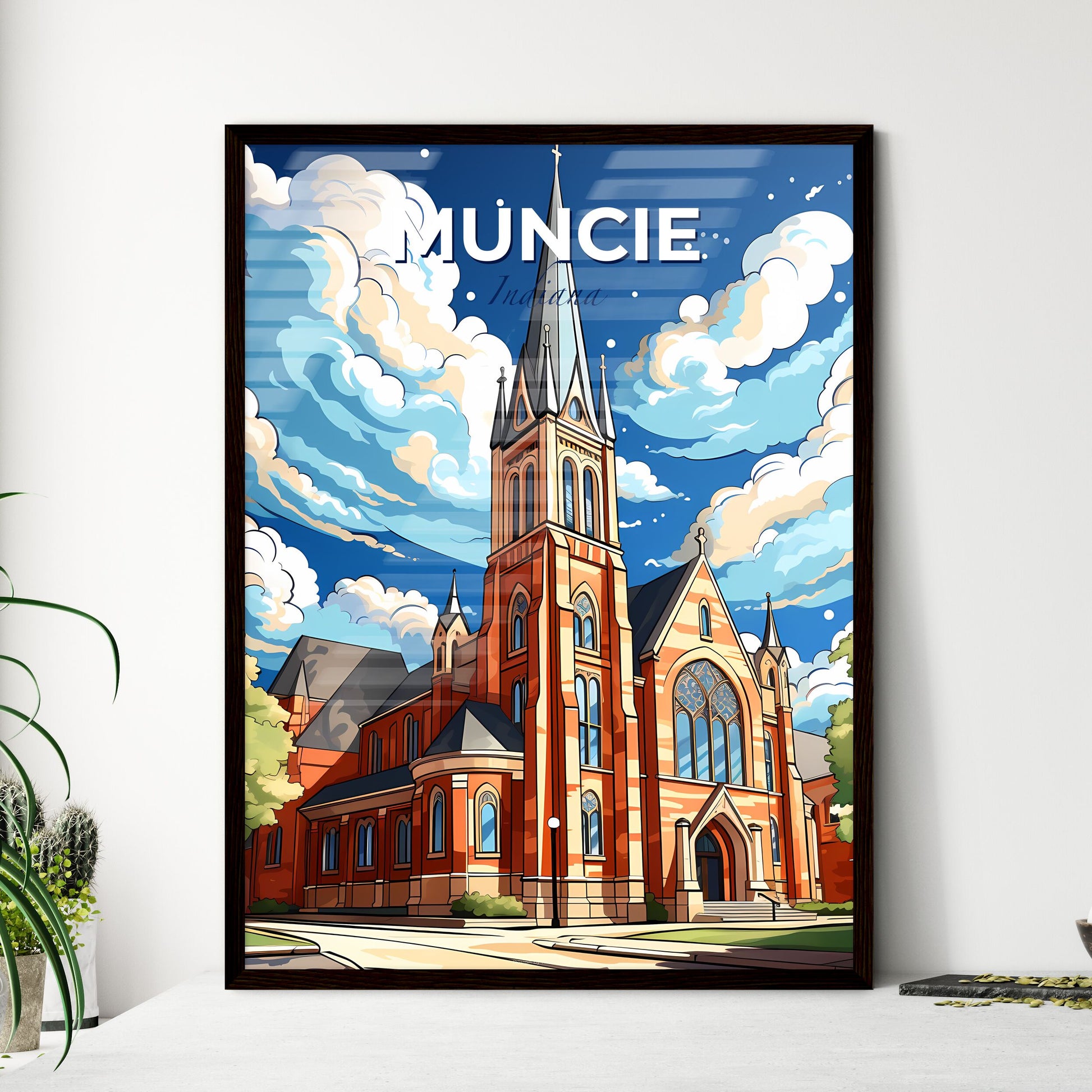 Muncie, Indiana, A Poster of a church with a tall tower Default Title