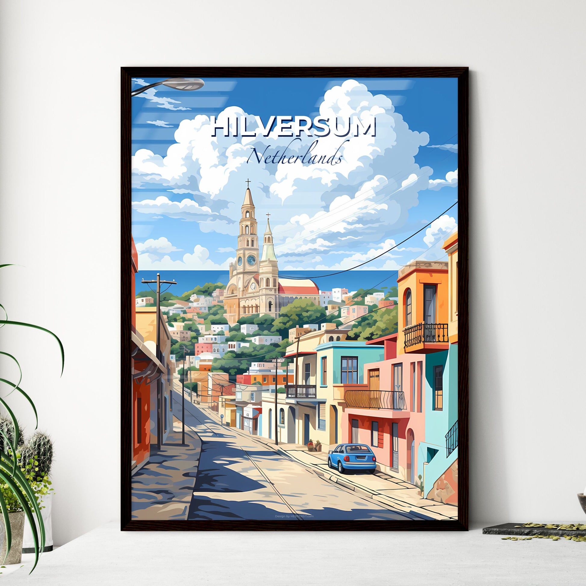 Hilversum, Netherlands, A Poster of a street with a church in the background Default Title