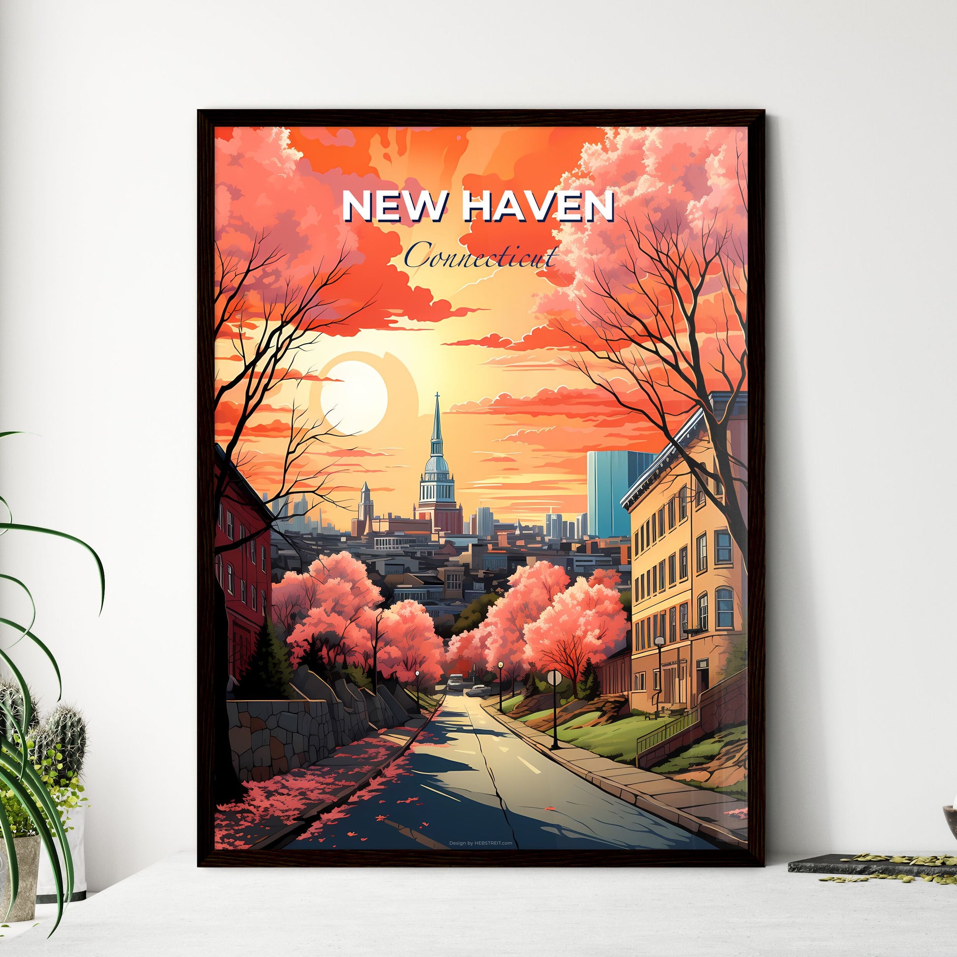 New Haven, Connecticut, A Poster of a road with trees and buildings in the background Default Title