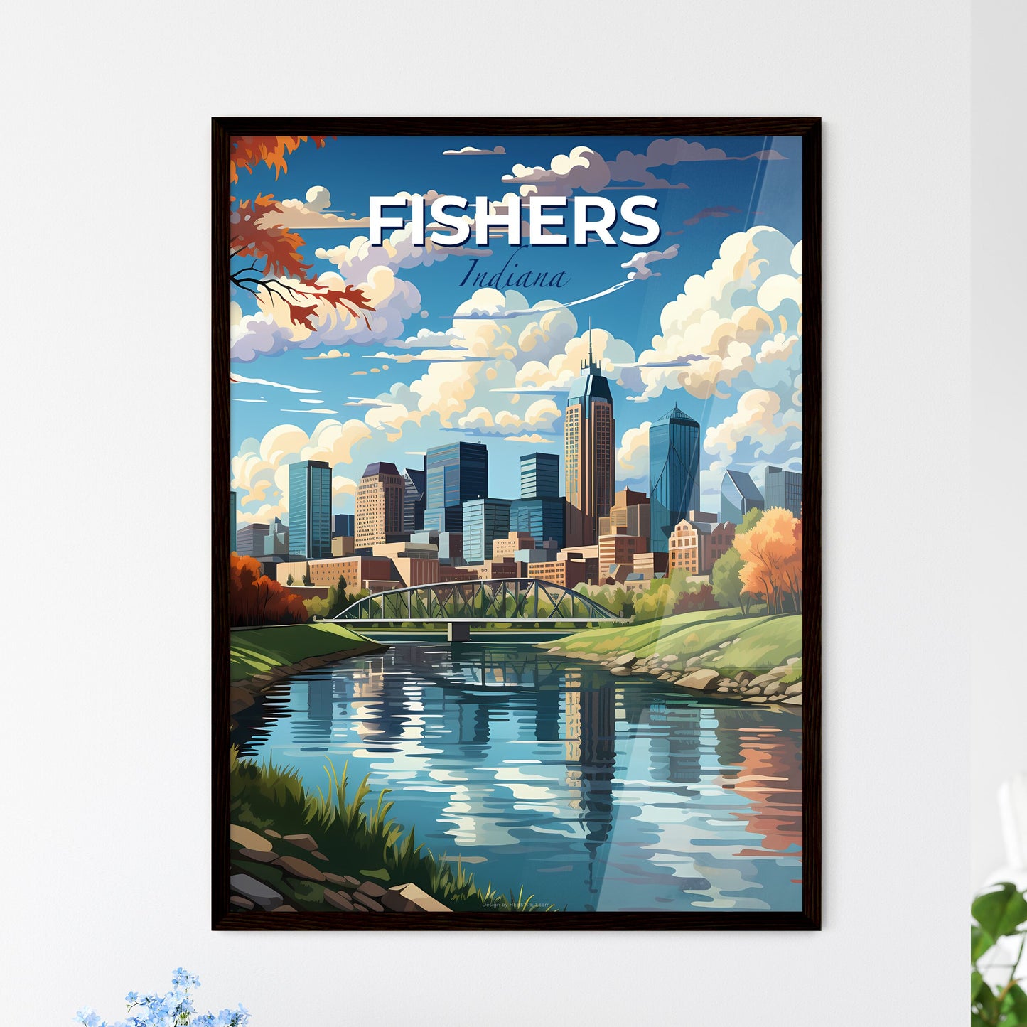 Fishers, Indiana, A Poster of a river with a bridge and a city in the background Default Title