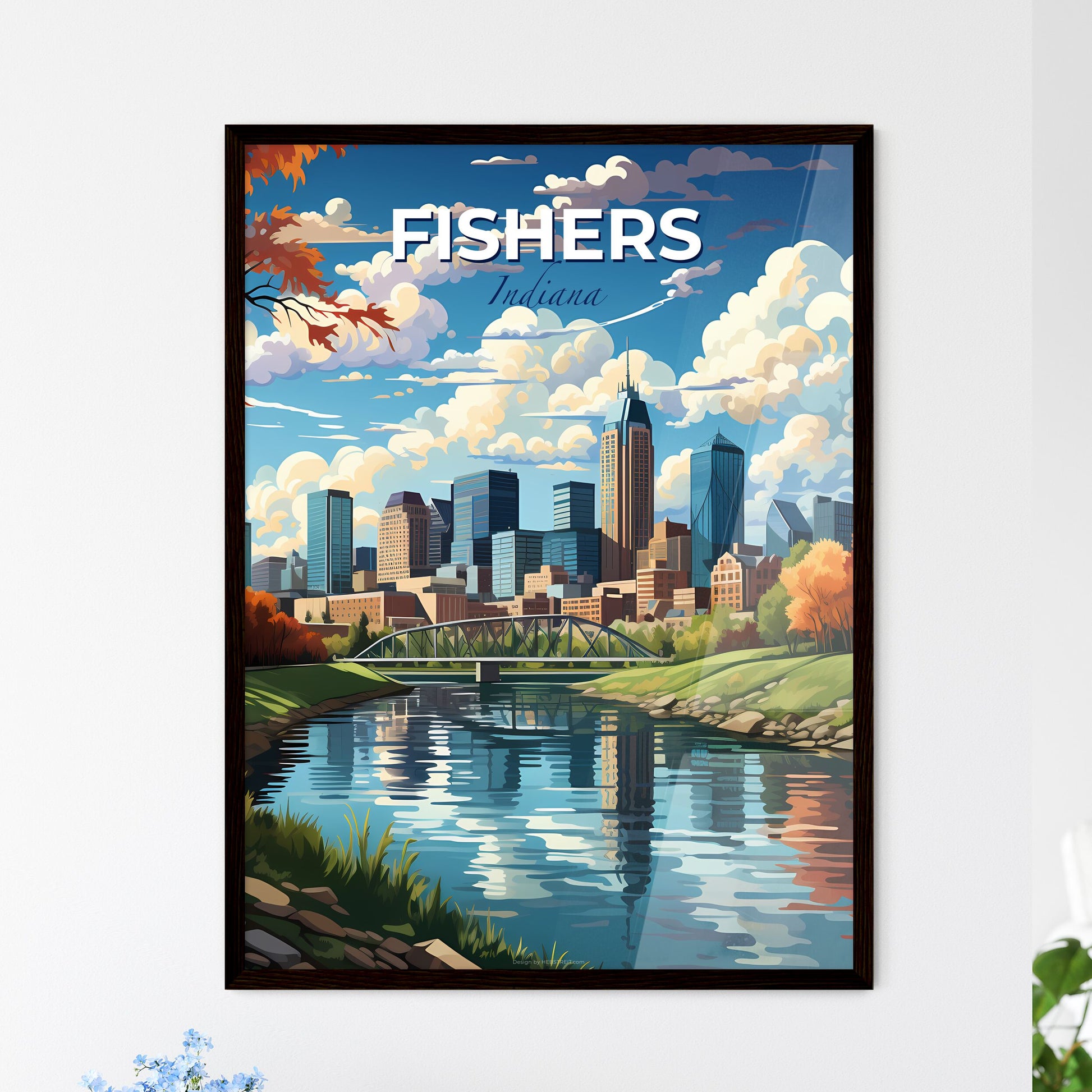 Fishers, Indiana, A Poster of a river with a bridge and a city in the background Default Title