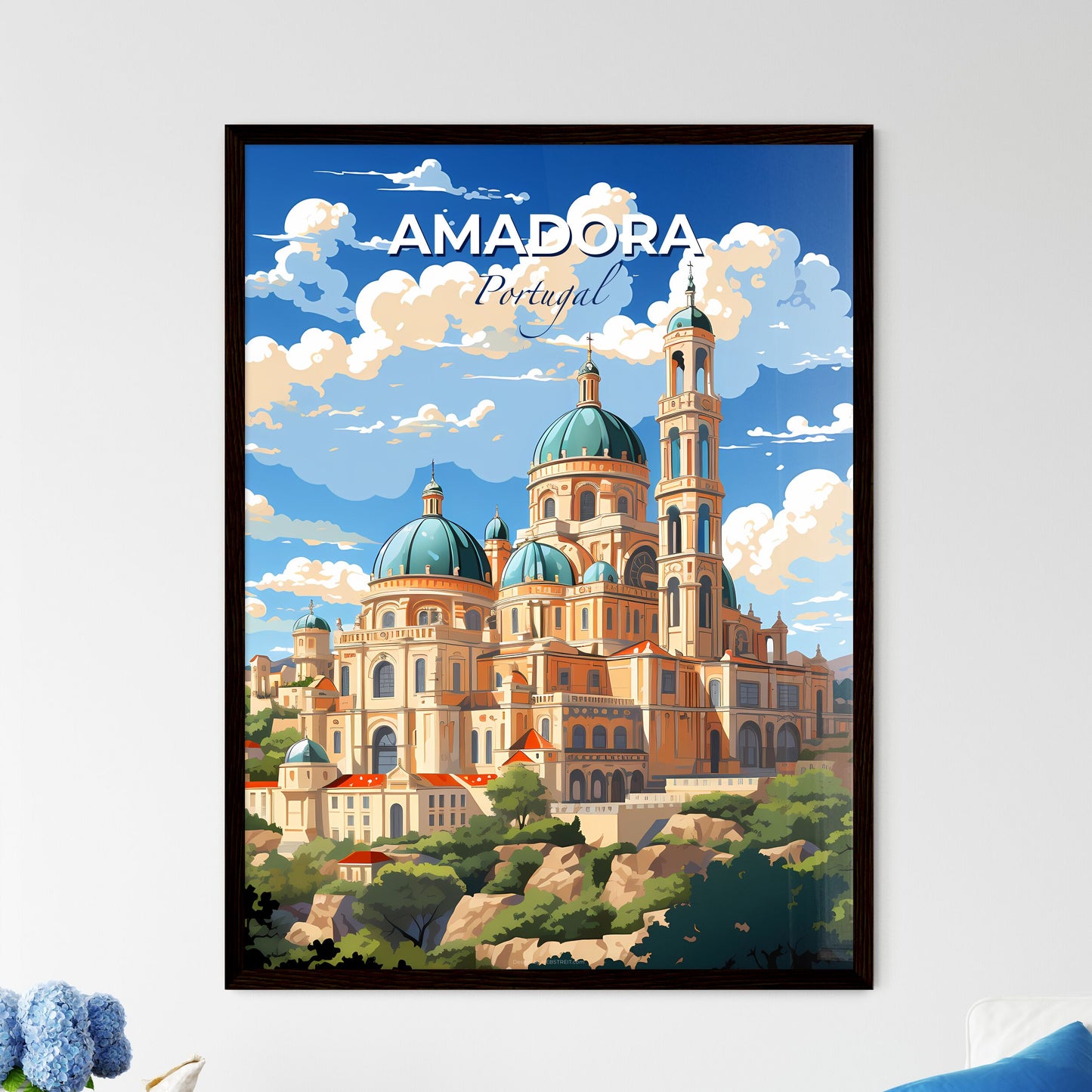 Amadora, Portugal, A Poster of a large building with blue domes and a blue sky with clouds Default Title