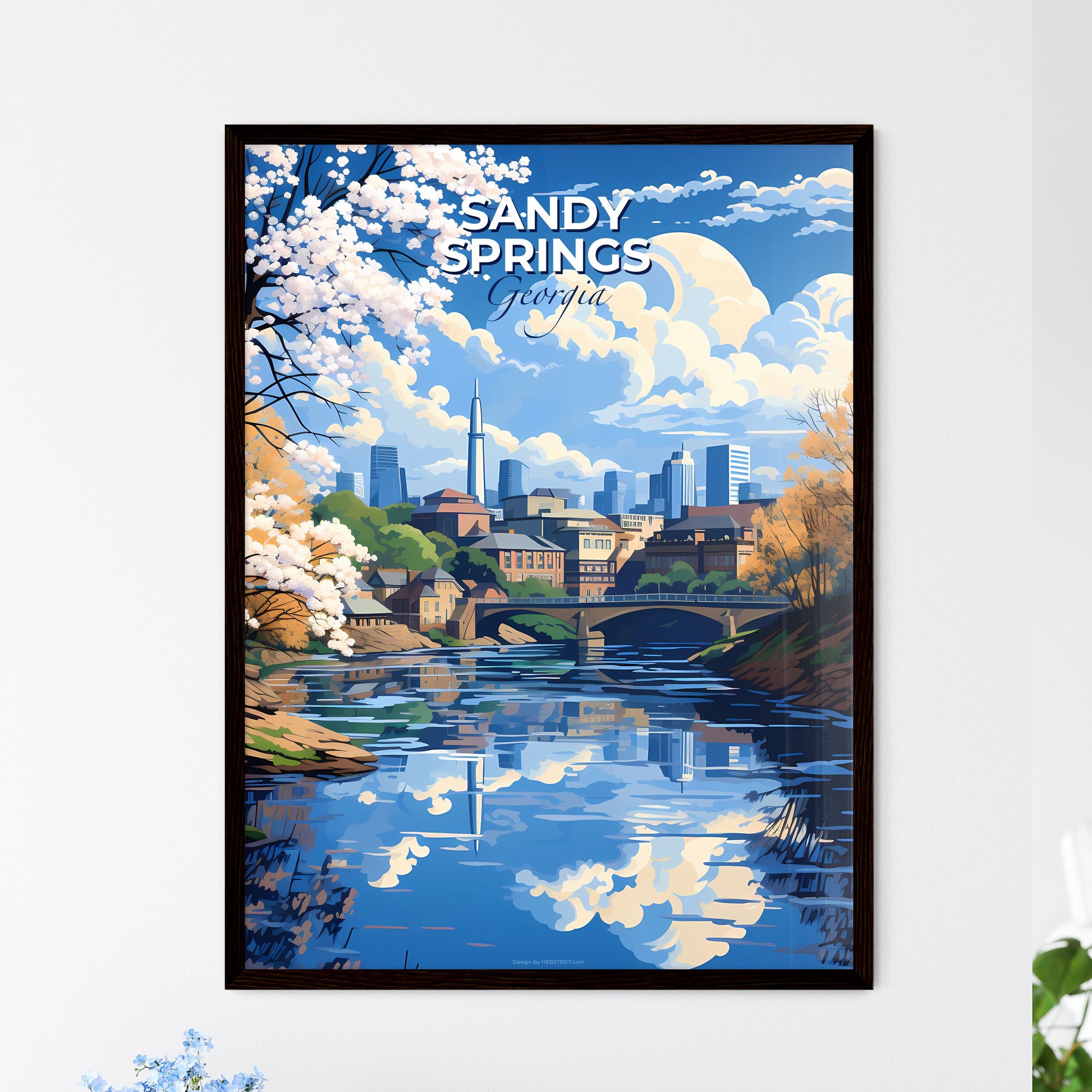 Sandy Springs, Georgia, A Poster of a river with a bridge and trees and buildings Default Title