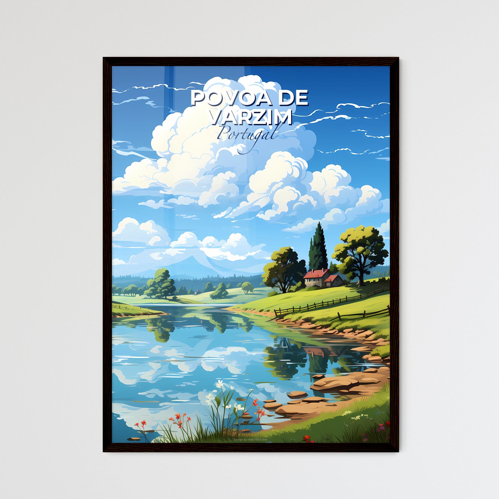 Povoa De Varzim, Portugal, A Poster of a river with a house and trees Default Title