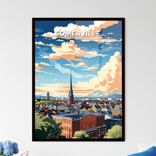 Somerville, Massachusetts, A Poster of a city with a steeple and buildings Default Title