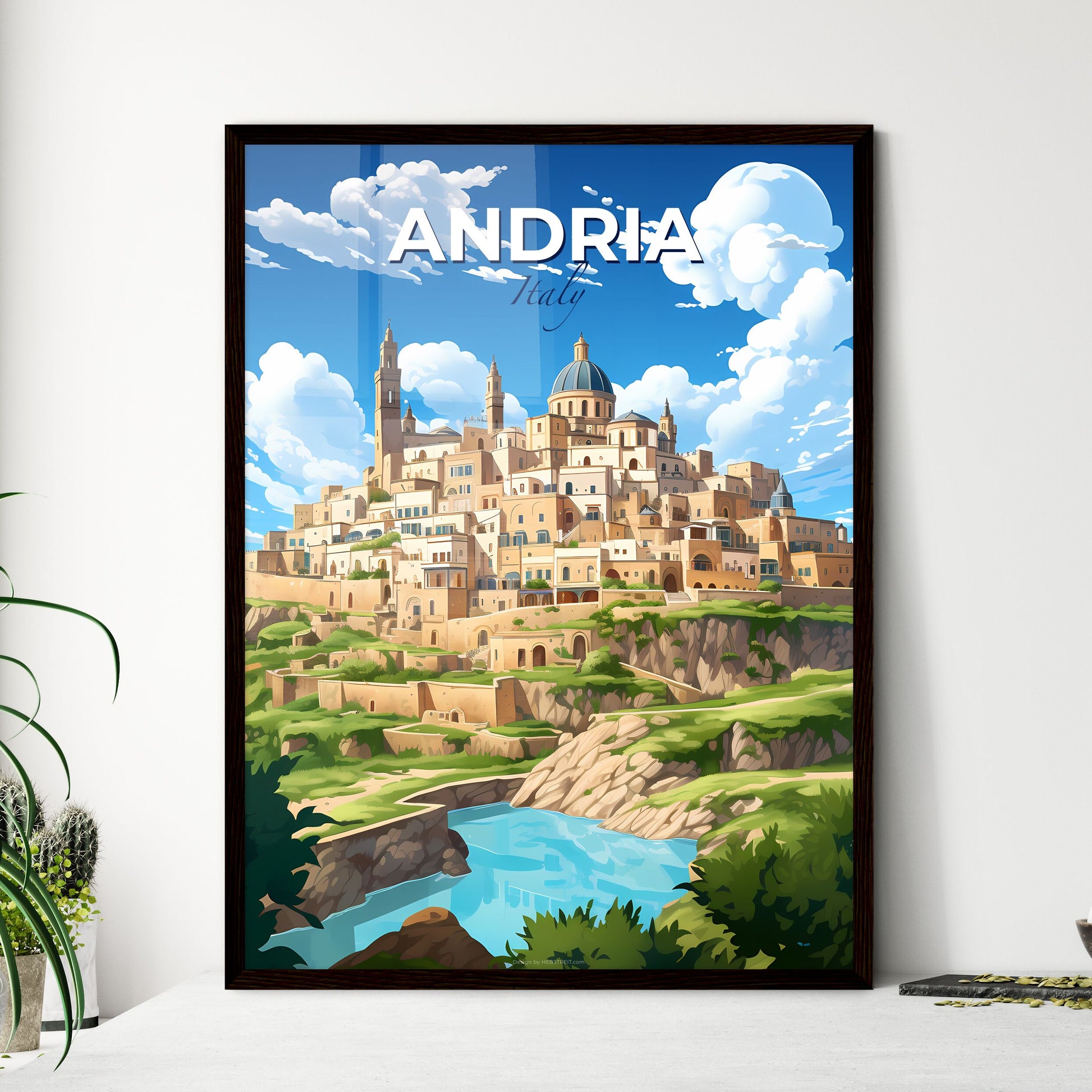Andria, Italy, A Poster of a cartoon of a city on a hill Default Title