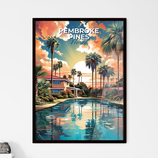 Pembroke Pines, Florida, A Poster of a pool with palm trees and a house with a red roof Default Title