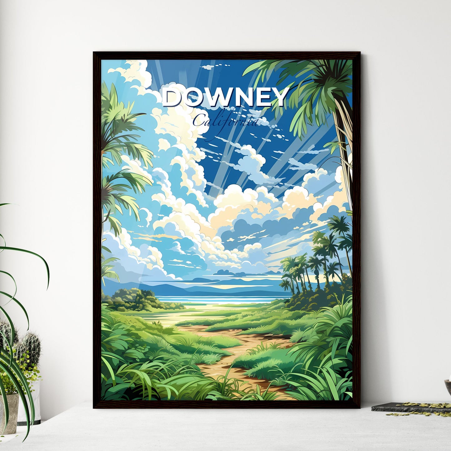 Downey, California, A Poster of a landscape with palm trees and a path Default Title