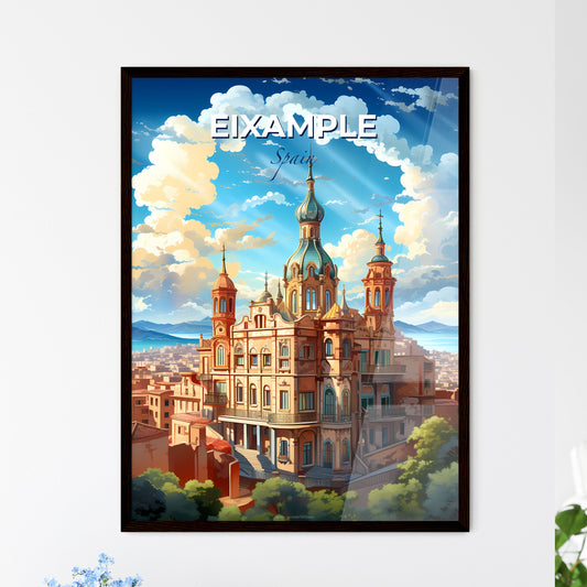 Eixample, Spain, A Poster of a large building with a large tower and a city landscape Default Title