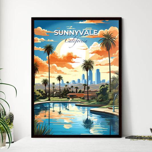 Sunnyvale, California, A Poster of a pool with palm trees and buildings in the background Default Title