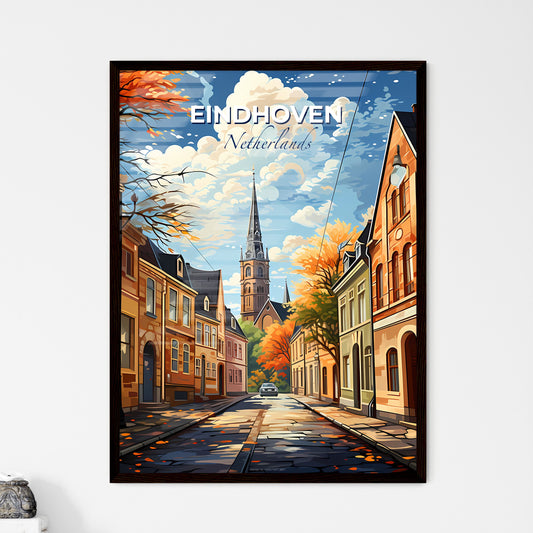 Eindhoven, Netherlands, A Poster of a street with buildings and a church tower Default Title