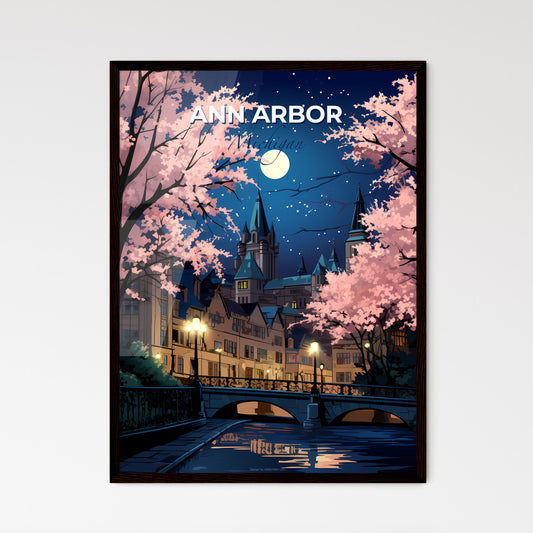 Ann Arbor, Michigan, A Poster of a bridge over a river with pink trees and a castle Default Title