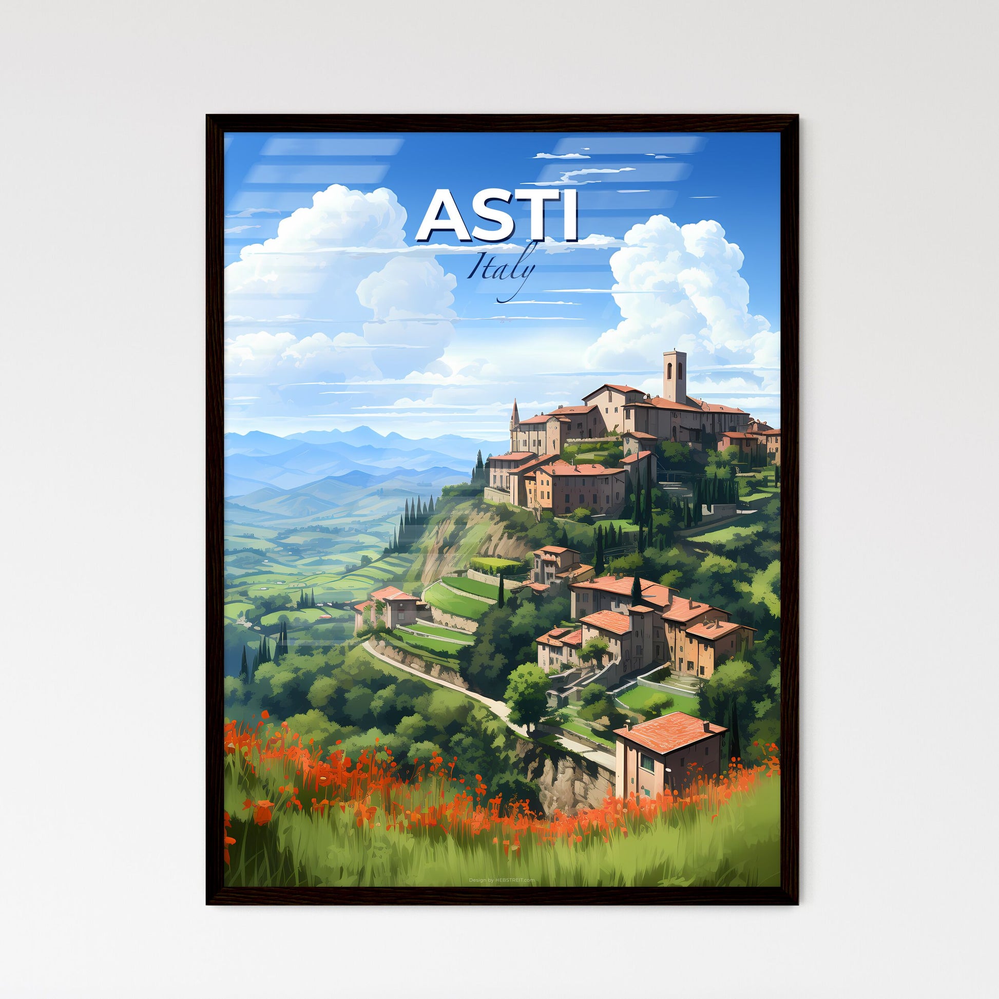 Asti, Italy, A Poster of a landscape of a town on a hill Default Title