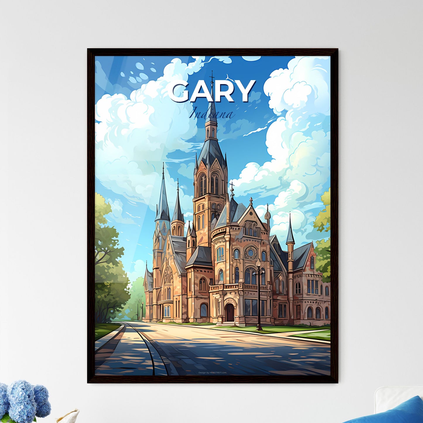 Gary, Indiana, A Poster of a large building with a steeple and trees Default Title