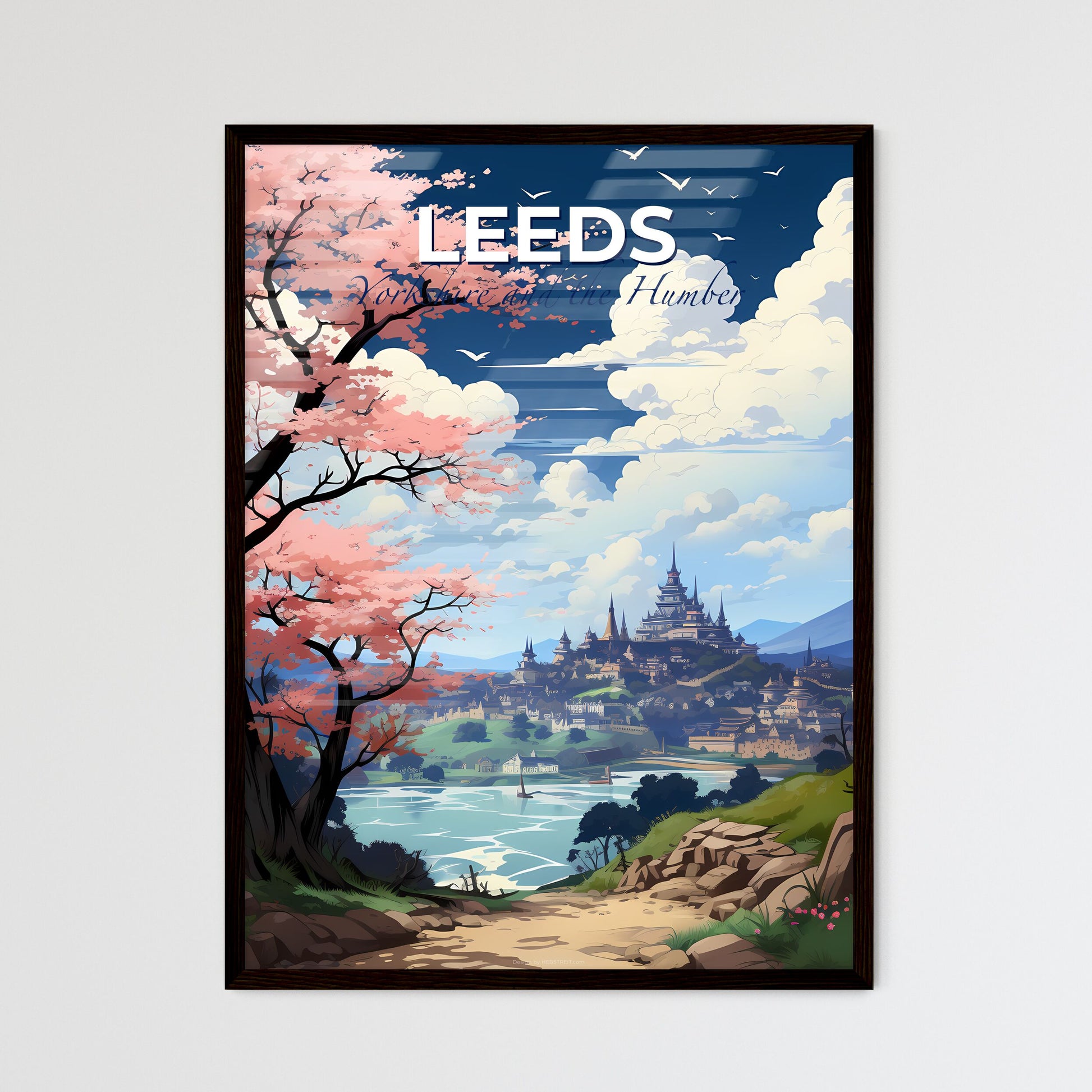Leeds, Yorkshire and the Humber, A Poster of a landscape with a pink tree and a city Default Title