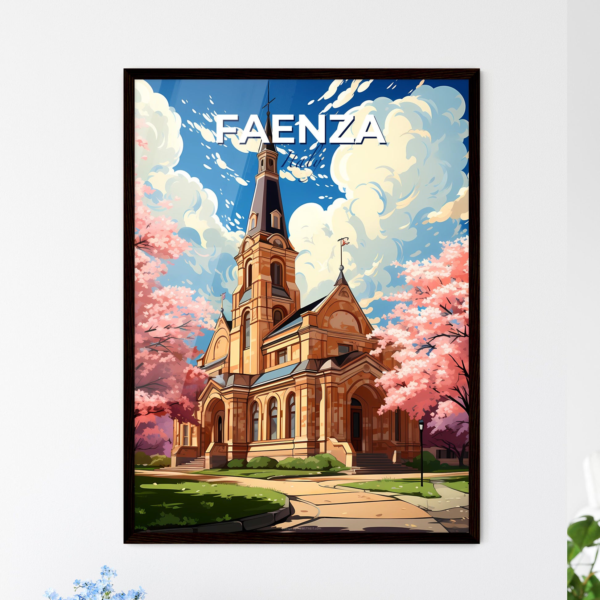Faenza, Italy, A Poster of a church with a tower and trees Default Title