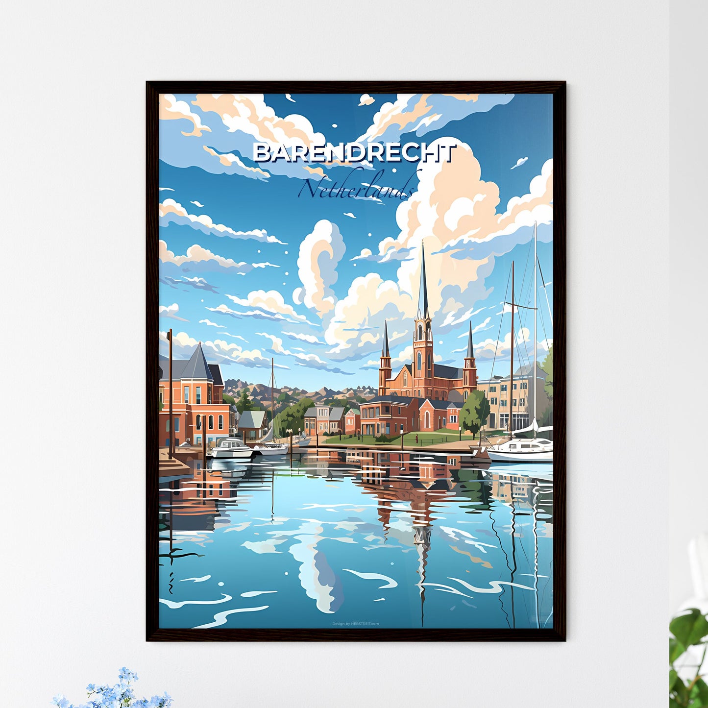 Barendrecht, Netherlands, A Poster of a water body with boats and buildings and trees Default Title