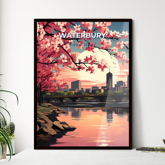 Waterbury, Connecticut, A Poster of a river with pink flowers and a bridge in the background Default Title