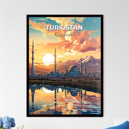 Turkistan, Kazakhstan, A Poster of a city with towers and mountains in the background Default Title