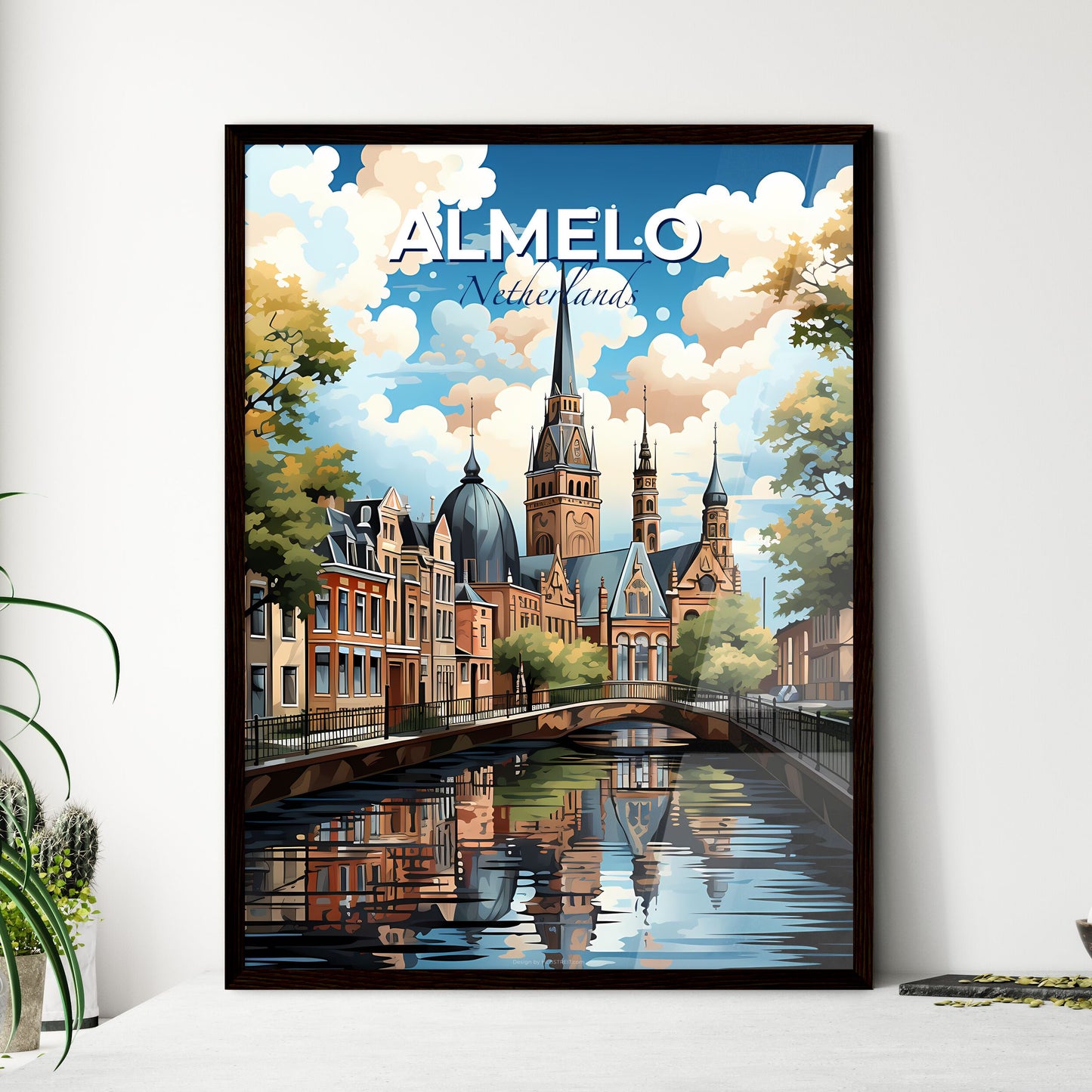 Almelo, Netherlands, A Poster of a bridge over a river with a castle in the background Default Title