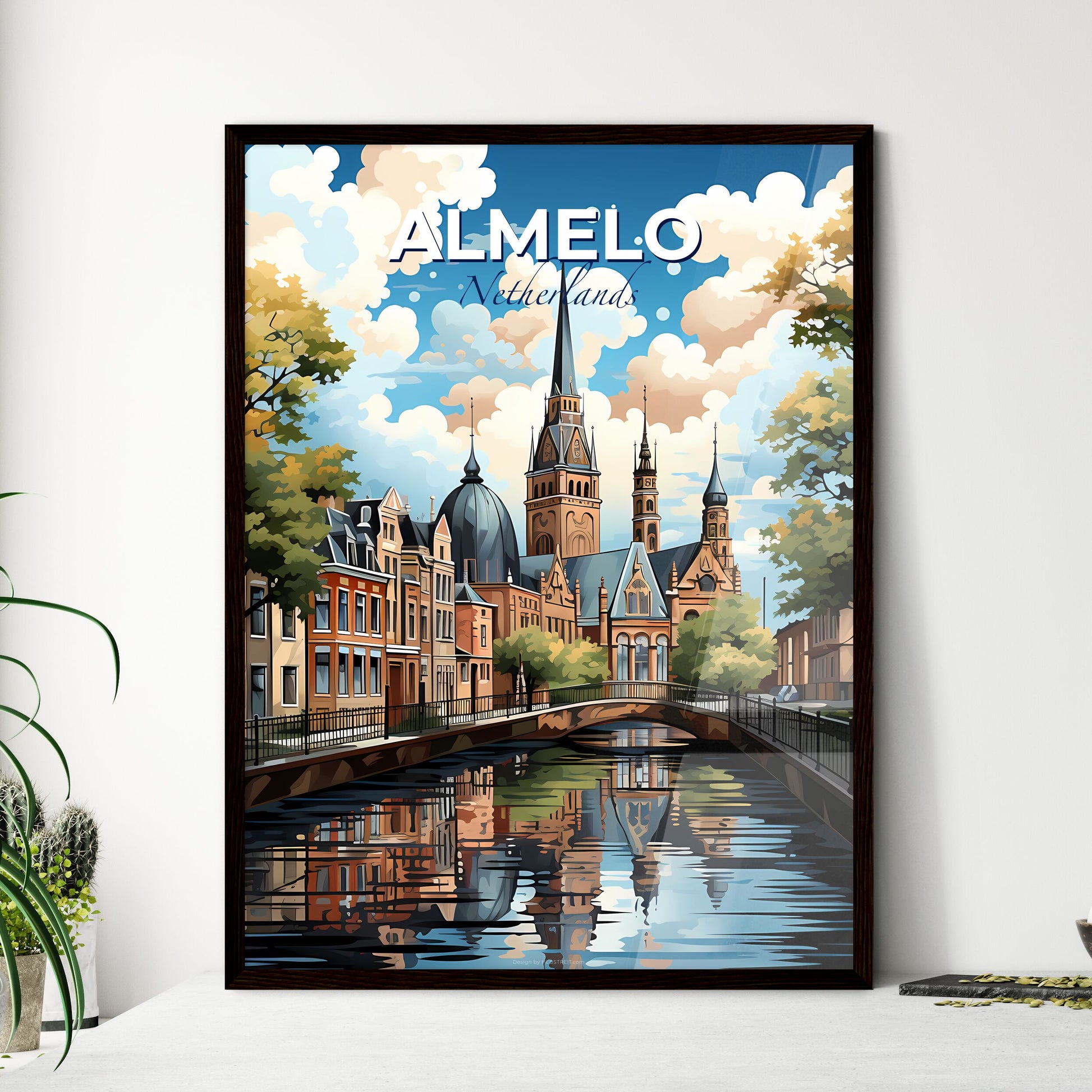 Almelo, Netherlands, A Poster of a bridge over a river with a castle in the background Default Title