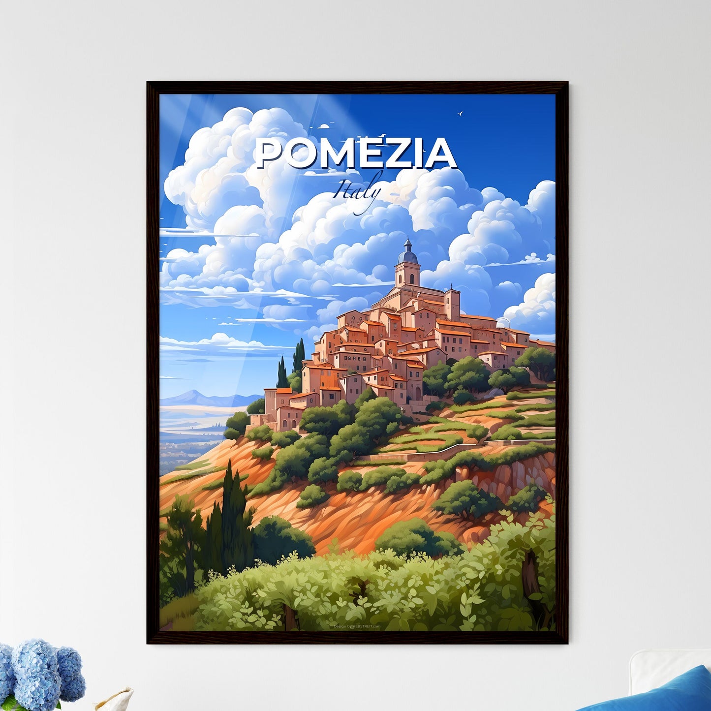 Pomezia, Italy, A Poster of a painting of a town on a hill Default Title
