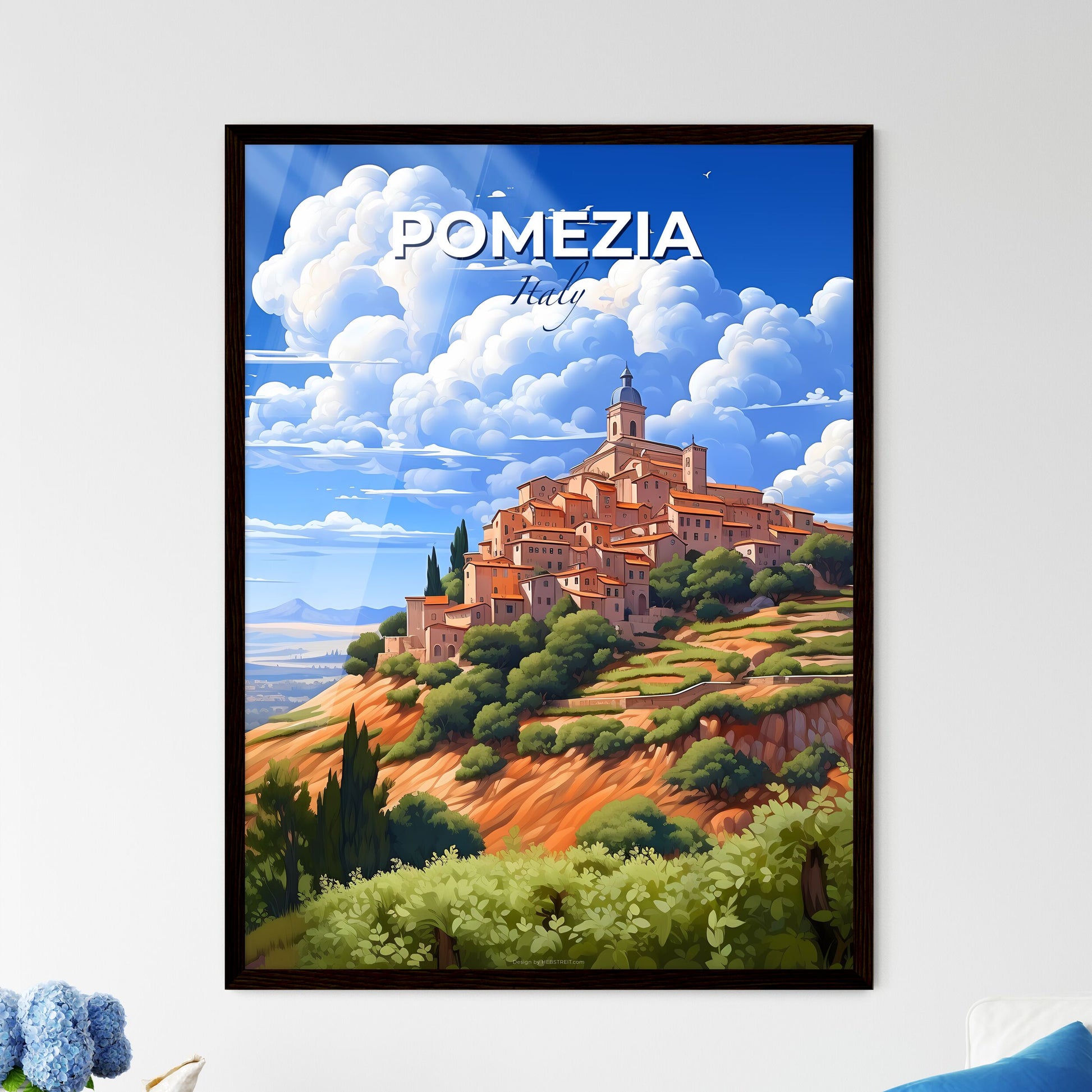 Pomezia, Italy, A Poster of a painting of a town on a hill Default Title
