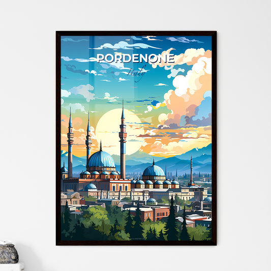 Pordenone, Italy, A Poster of a large building with towers and a city in the background Default Title