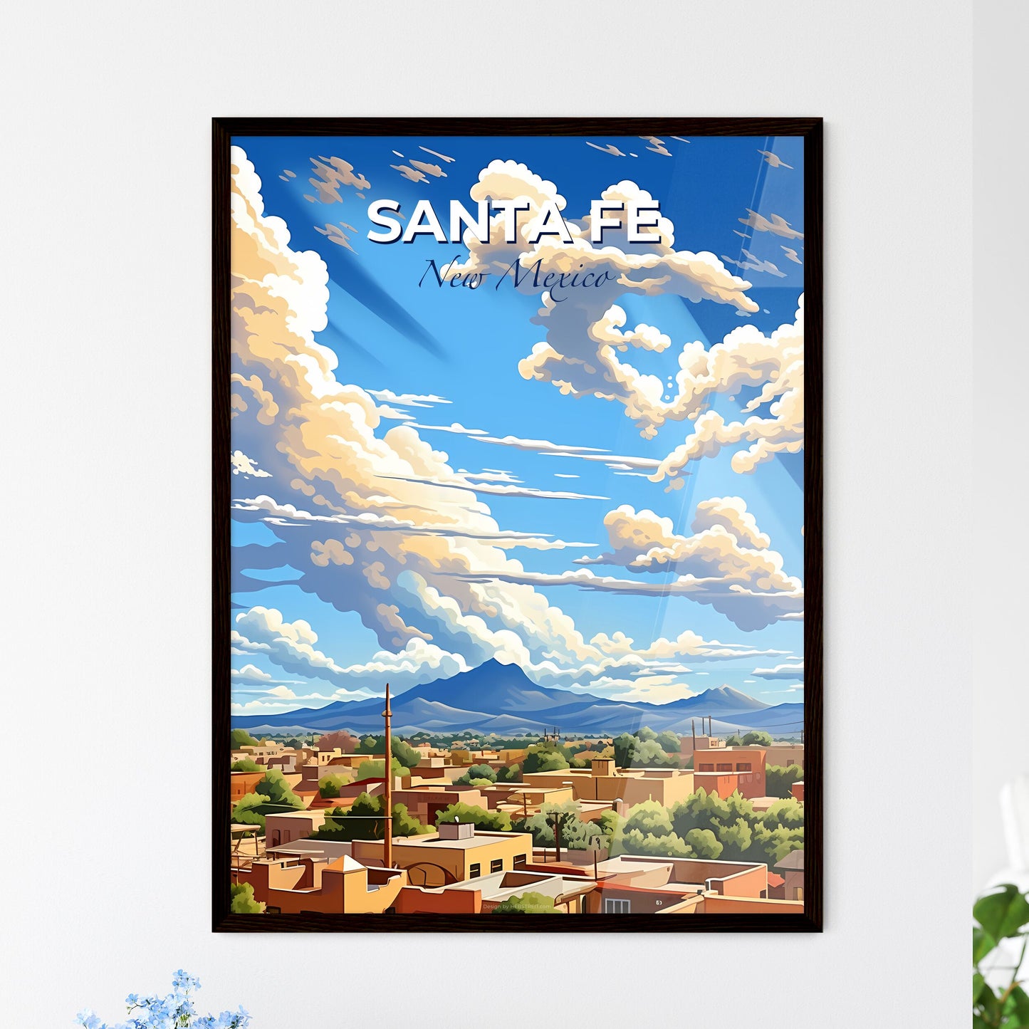 Santa Fe, New Mexico, A Poster of a city with trees and mountains in the background Default Title