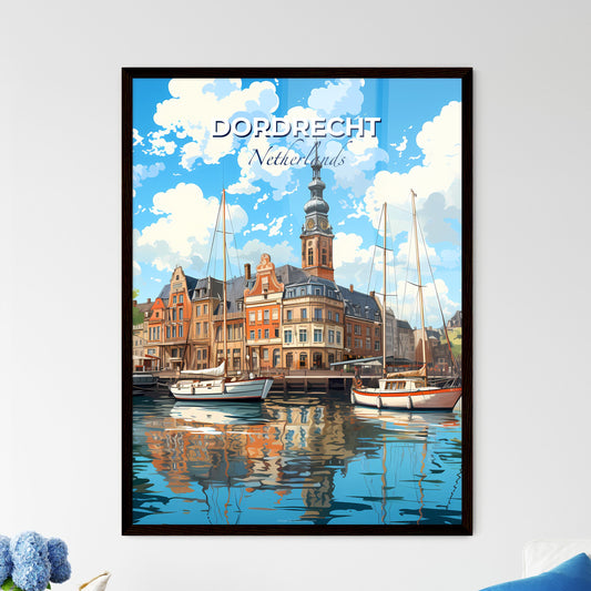 Dordrecht, Netherlands, A Poster of a water with boats and buildings Default Title