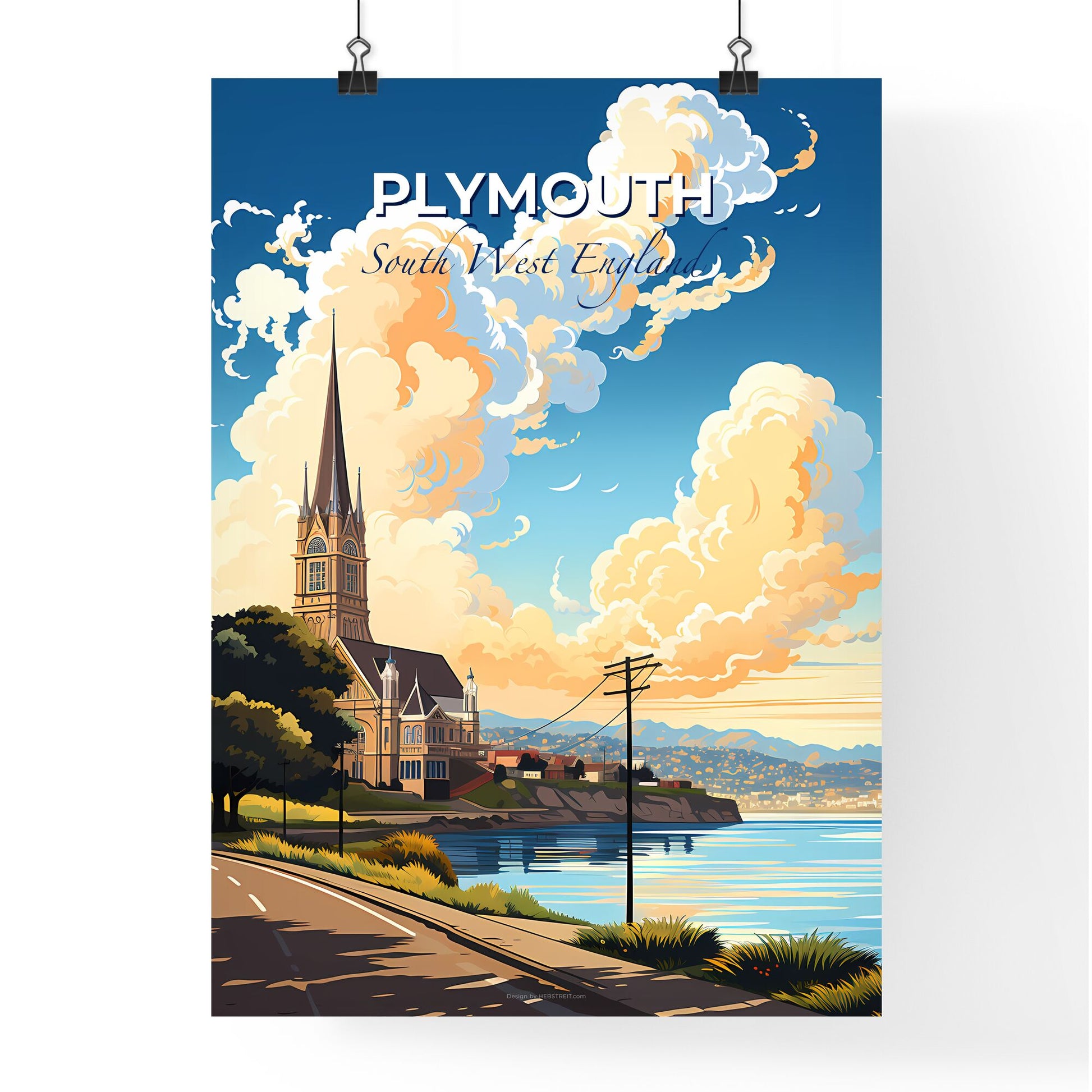 Plymouth, South West England, A Poster of a church on the side of a road by water Default Title