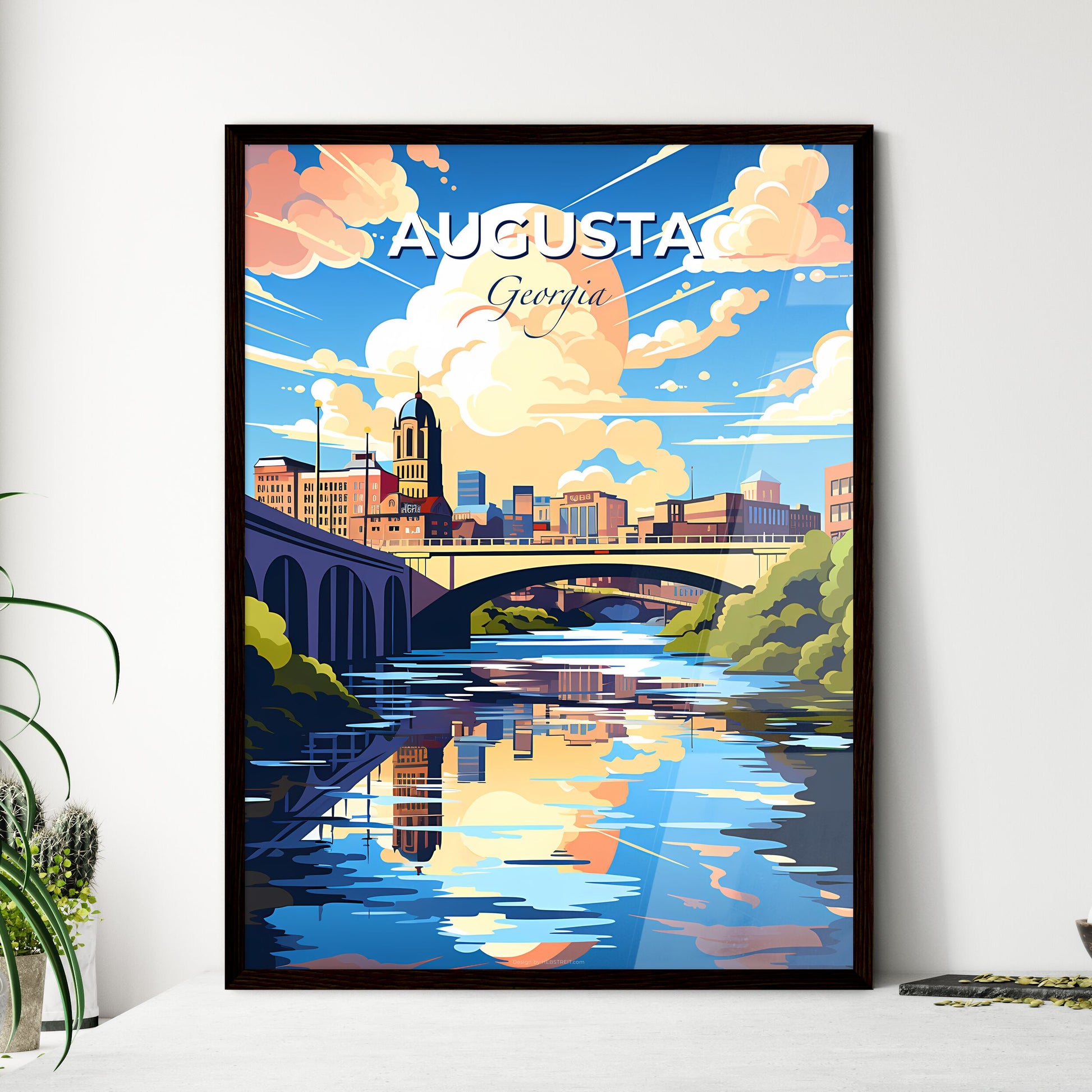 Augusta, Georgia, A Poster of a bridge over a river with trees and buildings Default Title