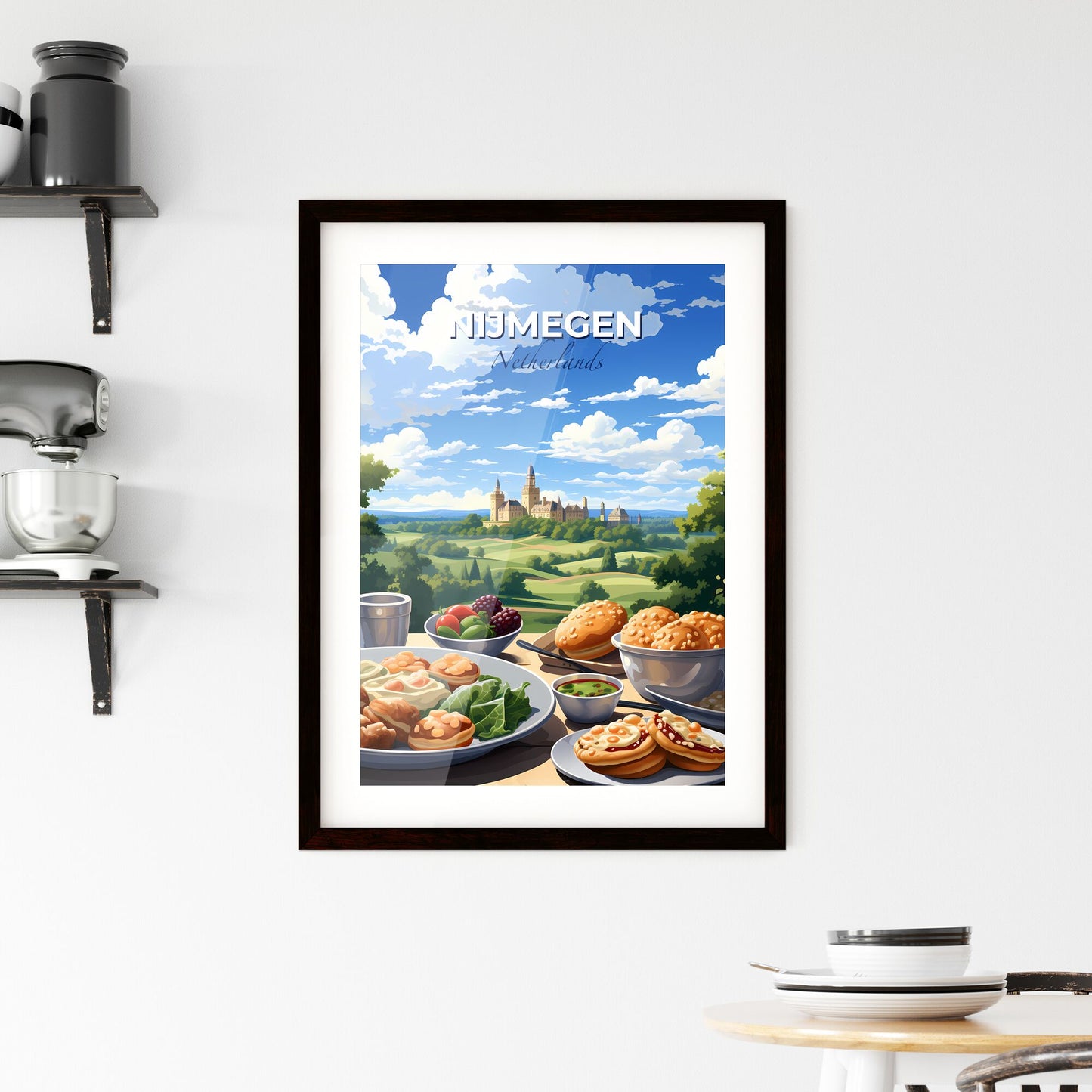 Nijmegen, Netherlands, A Poster of a table with food and a castle in the background Default Title