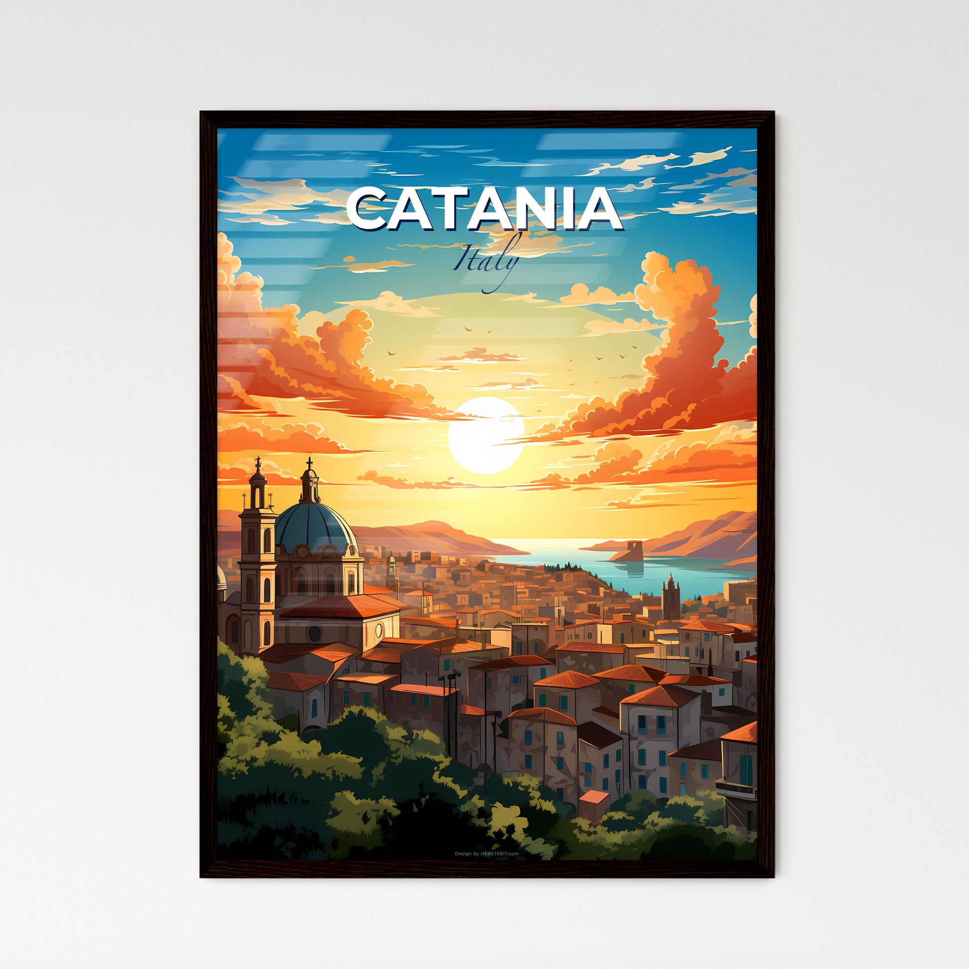 Catania, Italy, A Poster of a city with a river and a sunset Default Title