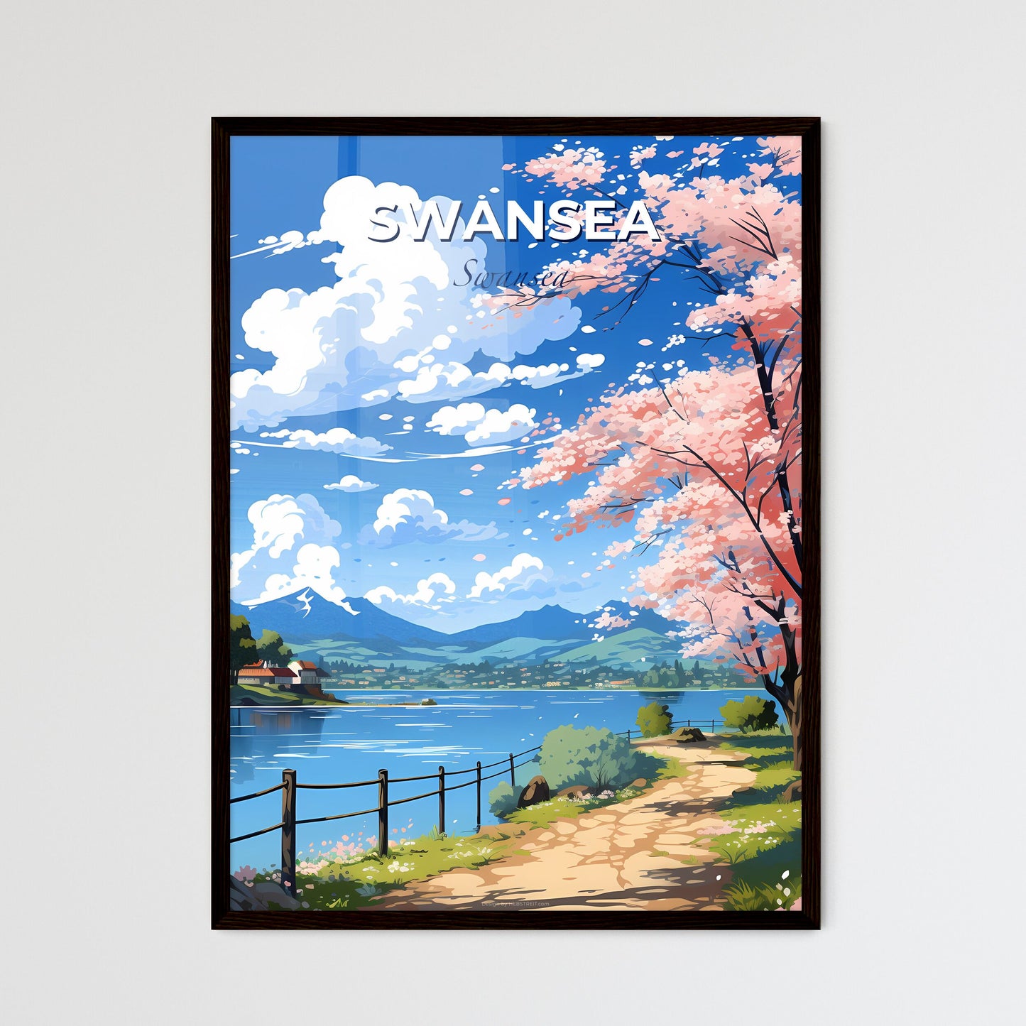 Swansea, Swansea, A Poster of a landscape of a lake with a path and trees and a house Default Title