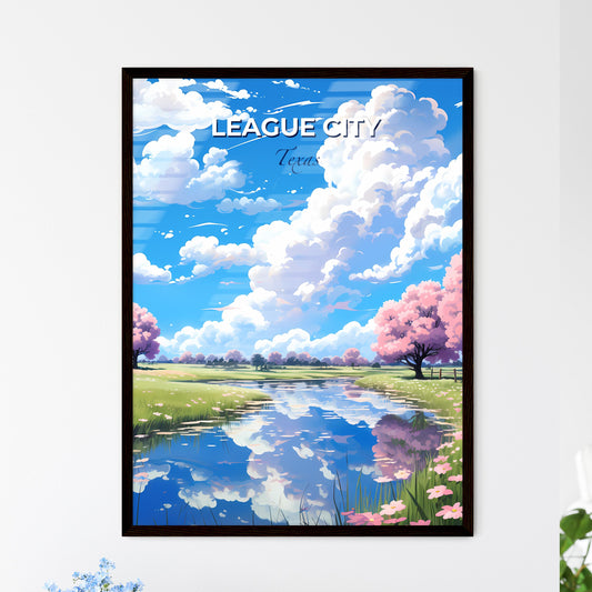 League City, Texas, A Poster of a river with pink flowers and trees Default Title