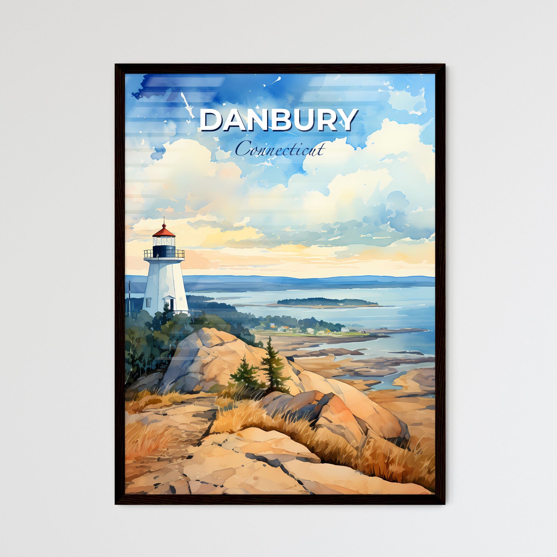 Danbury, Connecticut, A Poster of a painting of a lighthouse on a rocky hill Default Title