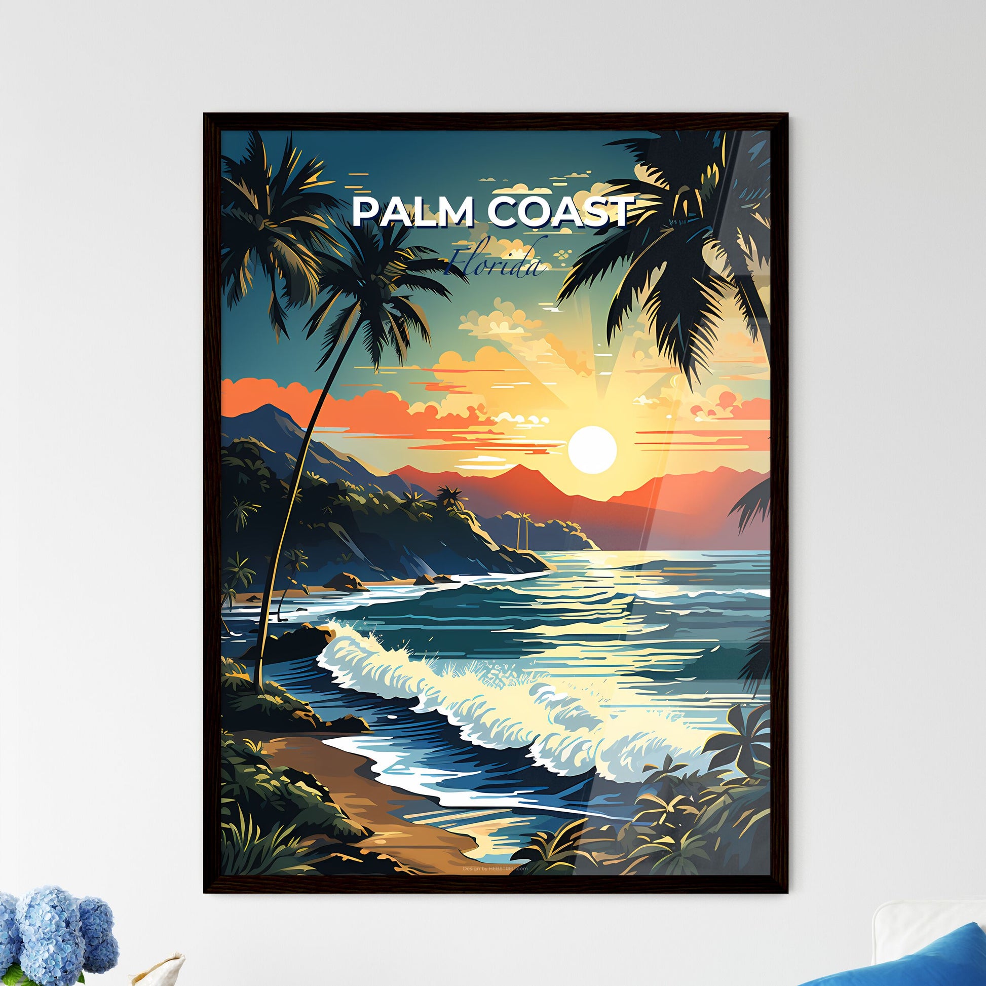 Palm Coast, Florida, A Poster of a beach with palm trees and waves Default Title