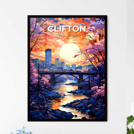 Clifton, New Jersey, A Poster of a bridge over a river with trees and a city in the background Default Title