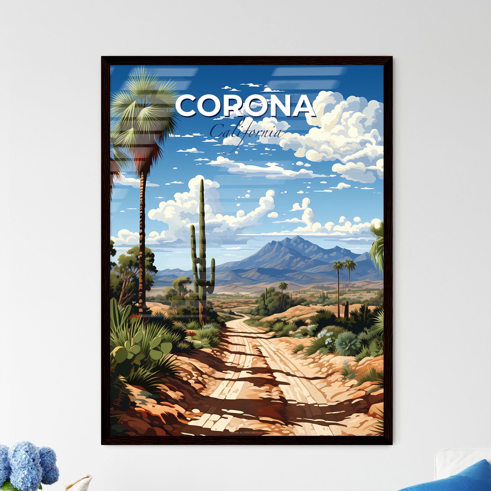 Corona, California, A Poster of a dirt road with cactuses and mountains Default Title