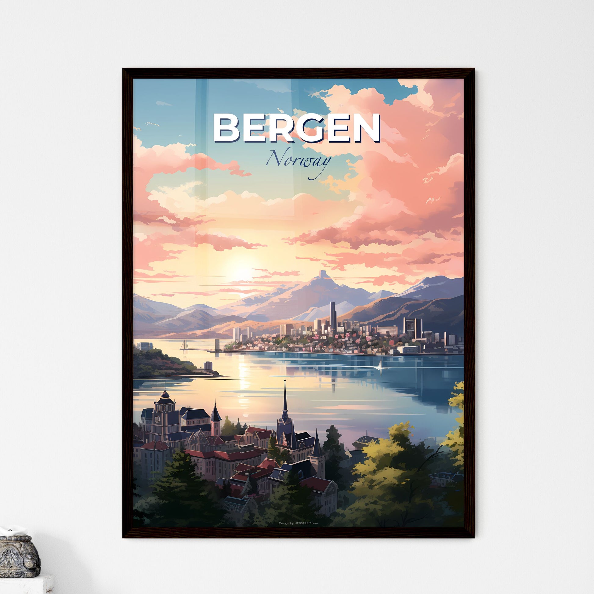 Bergen, Norway, A Poster of a city next to a body of water Default Title