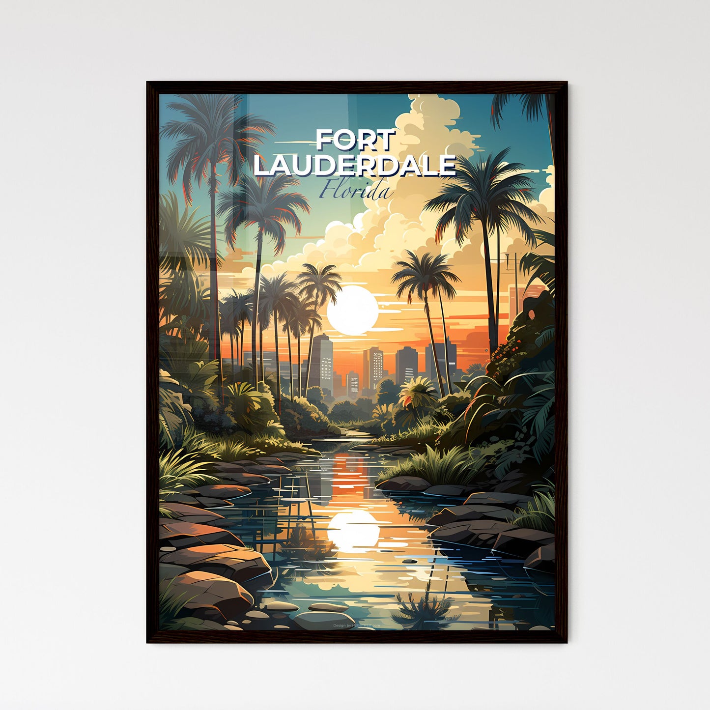 Fort Lauderdale, Florida, A Poster of a river with palm trees and a city in the background Default Title