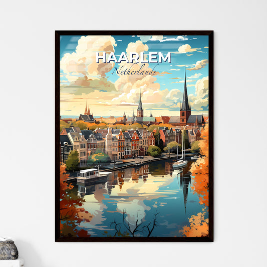 Haarlem, Netherlands, A Poster of a water body with a body of water and a city with buildings and trees Default Title