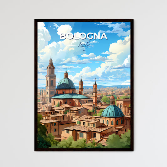 Bologna, Italy, A Poster of a city with a blue dome and towers Default Title