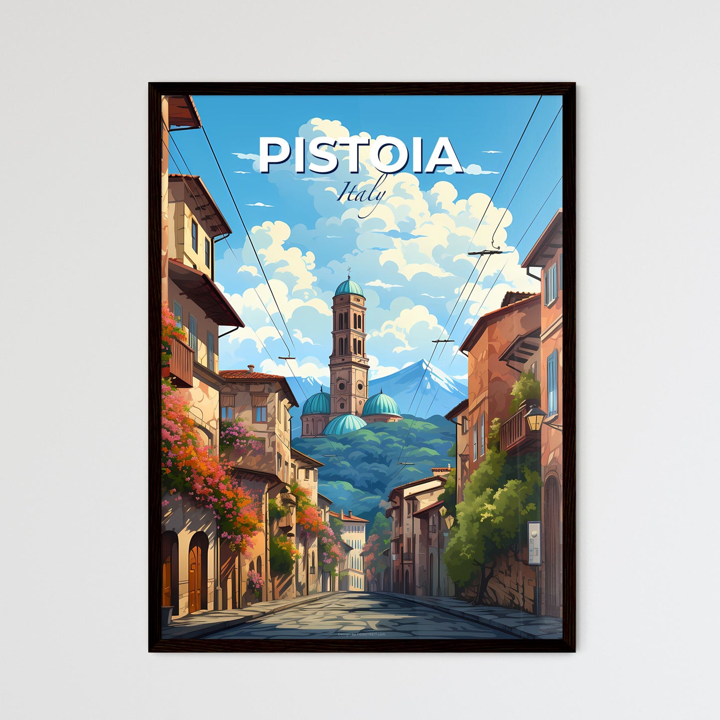 Pistoia, Italy, A Poster of a street with buildings and a tower on top Default Title