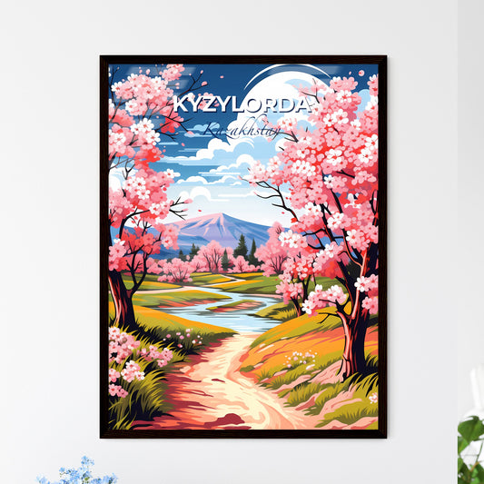 Kyzylorda, Kazakhstan, A Poster of a river running through a valley with pink trees Default Title