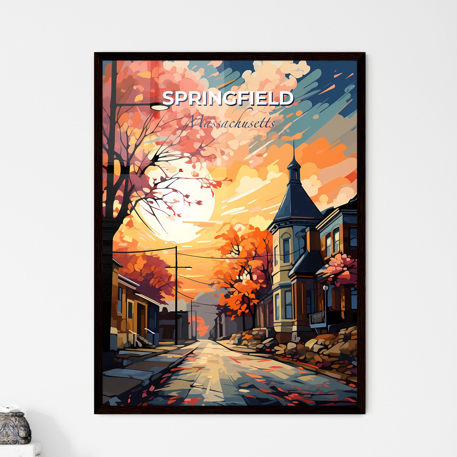 Springfield, Massachusetts, A Poster of a street with trees and buildings in the background Default Title